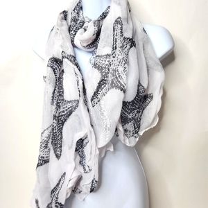 Women's Starfish Beach Scarf Wrap White